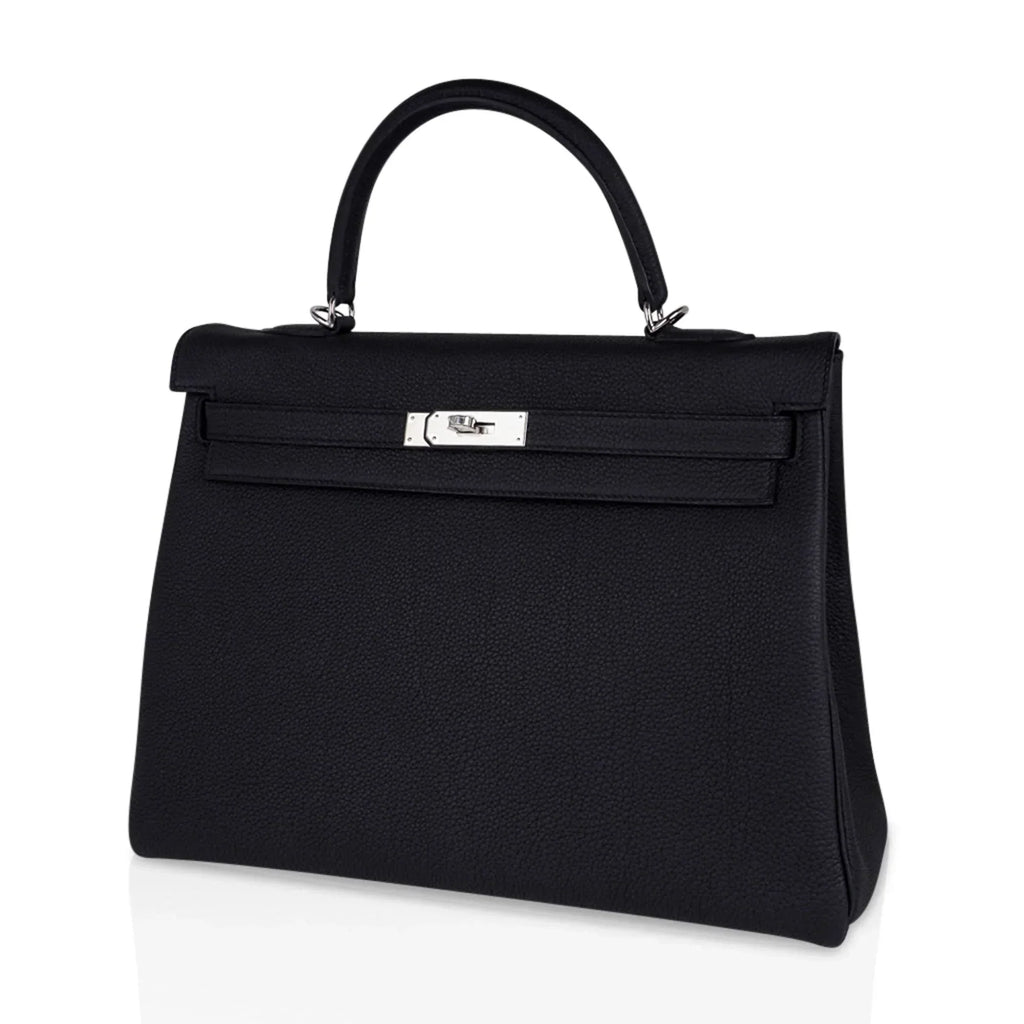 Kelly 35 Bag Black Retourne Togo Palladium Hardware New
