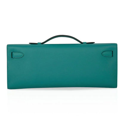 Kelly Cut Vert Verone Clutch Bag Gold Hardware Swift Leather