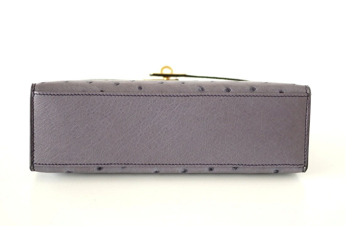 Kelly Pochette Clutch Bag Ostrich Gris Agate Gold Hardware