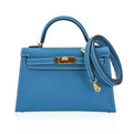 Mini Kelly 20 Bag Sellier New Blue Jean Epsom Leather with Gold Hardware