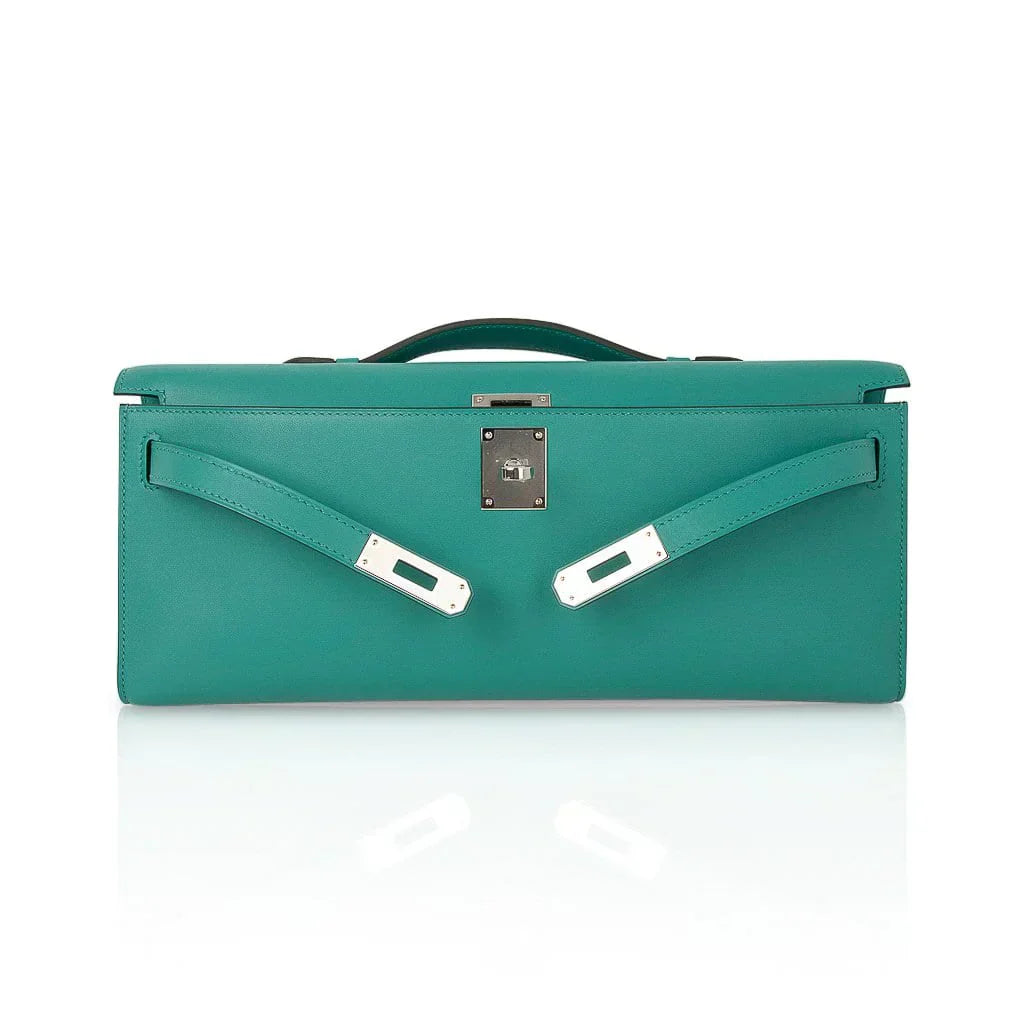 Kelly Cut Vert Verone Clutch Bag Swift Palladium