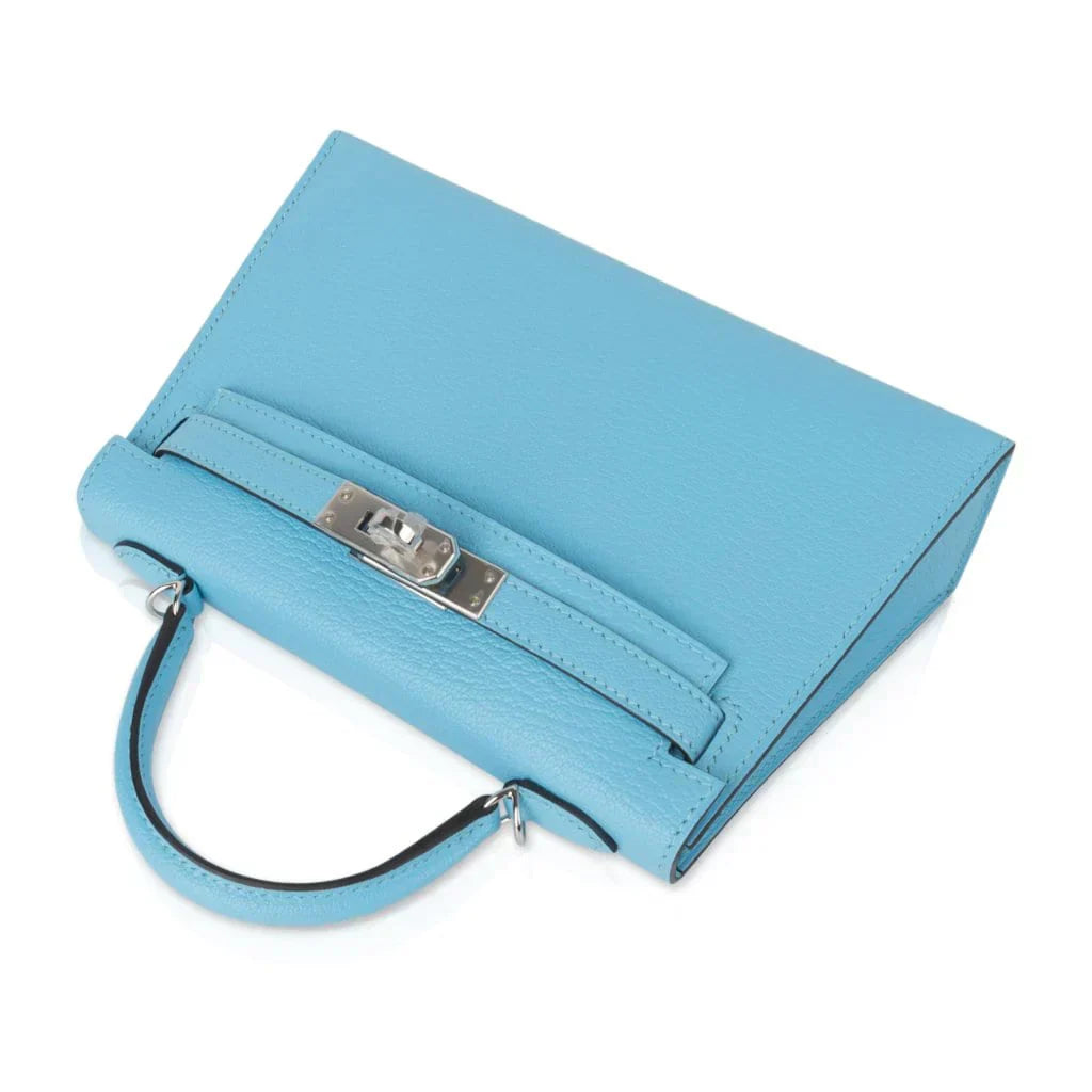 Kelly 20 Mini Sellier Bag Rare Blue Celeste Chevre Palladium