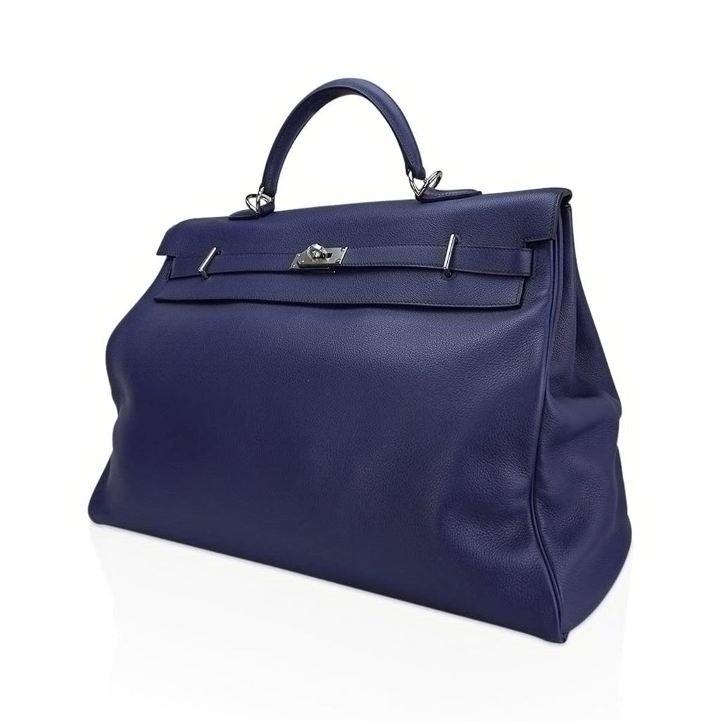 Kelly 50 Voyage Blue De Malte Bag Palladium Hardware Novillo Leather Limited Edition