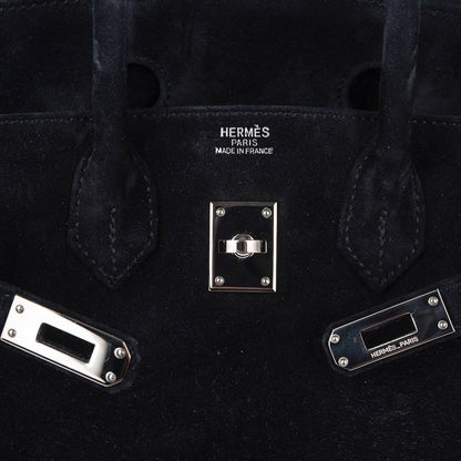 Birkin 25 Bag Black Doblis Suede with Palladium Hardware