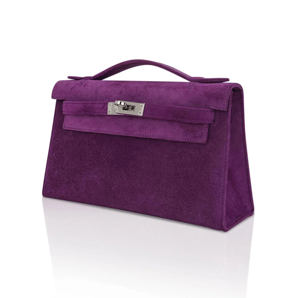 Limited Edition Kelly Pochette Violet Doblis Clutch Bag with Palladium Hardware