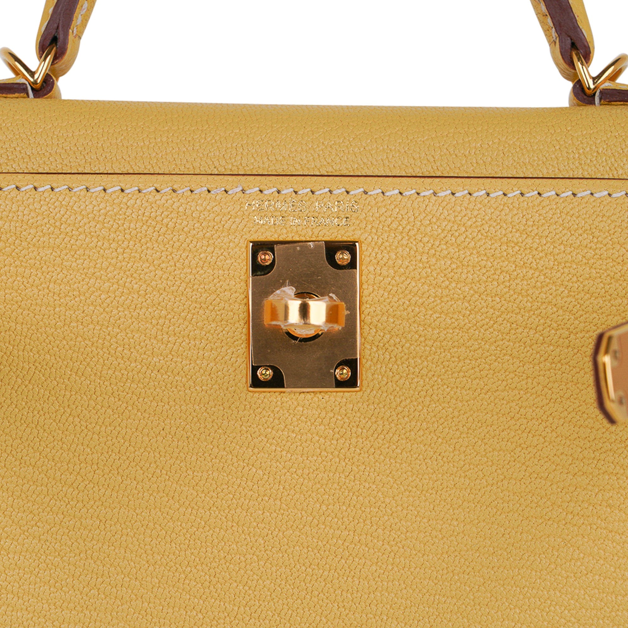 Mini Kelly 20 Sellier Jaune Foin Bag Chevre Gold