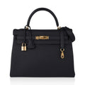 Kelly 32 Retourne Bag Black Gold Hardware Togo Leather