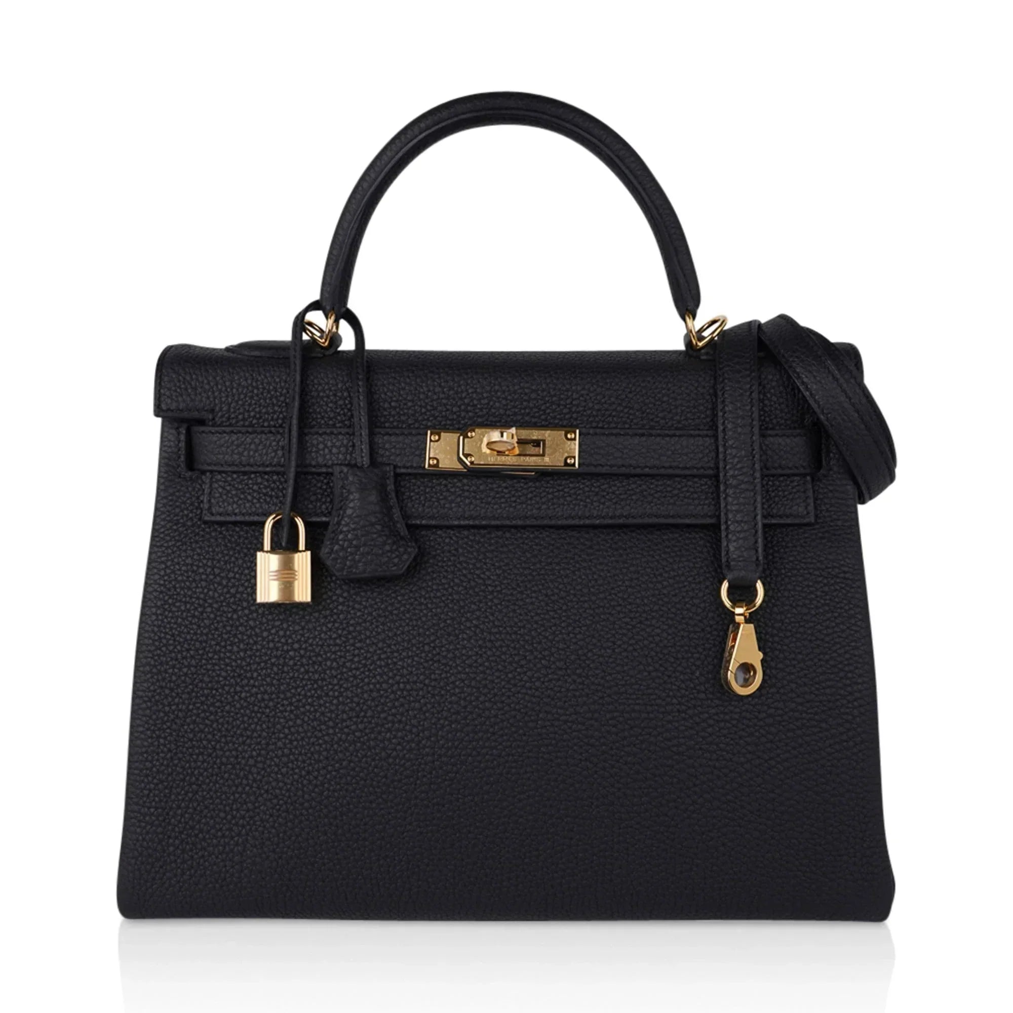 Kelly 32 Retourne Bag Black Gold Hardware Togo Leather