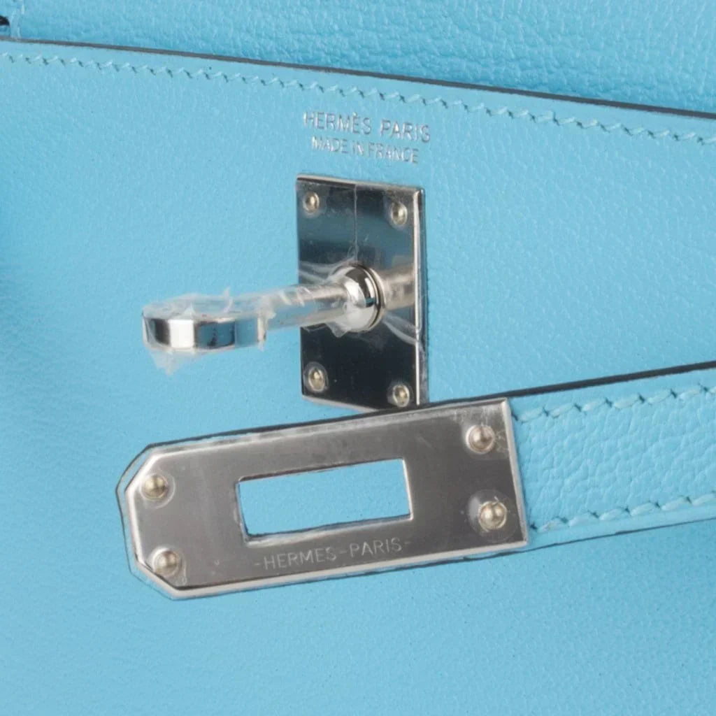 Kelly 20 Mini Sellier Bag Rare Blue Celeste Chevre Palladium