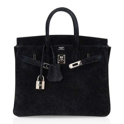 Birkin 25 Bag Black Doblis Suede with Palladium Hardware