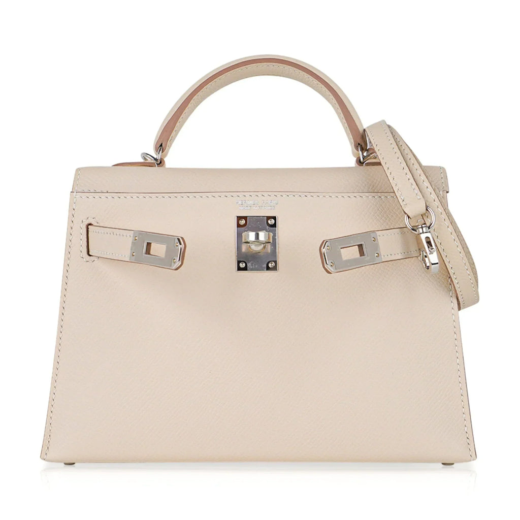 Kelly 20 Mini Sellier Bag Craie Epsom Leather Palladium Hardware New w/Box