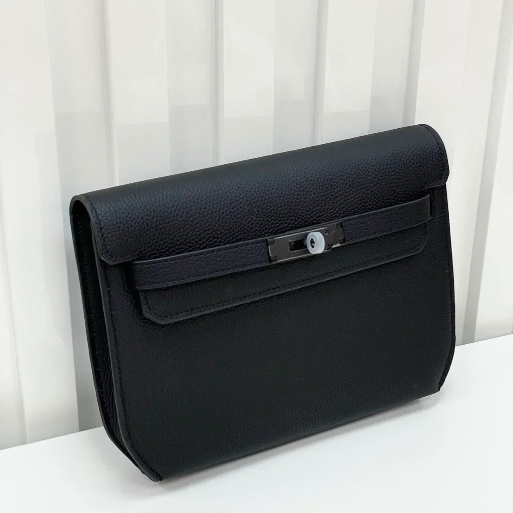 Kelly Depeches 25 Pouch Bag Blue Ocean Togo Leather with Palladium Hardware