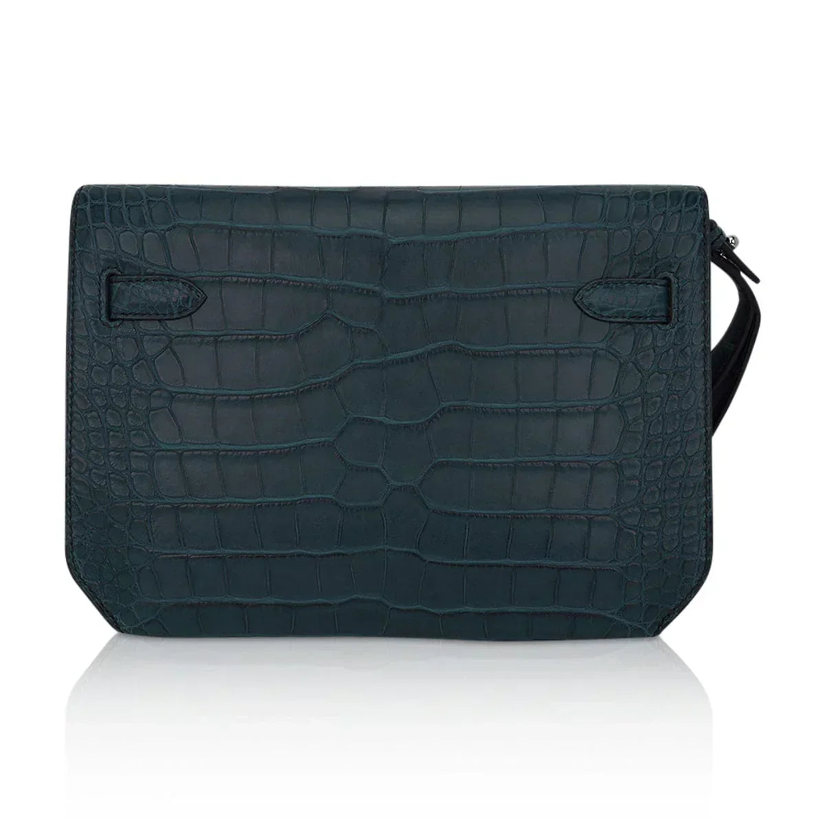 Kelly Depeches 25 Pouch Vert Rousseau Matte Alligator Palladium Hardware