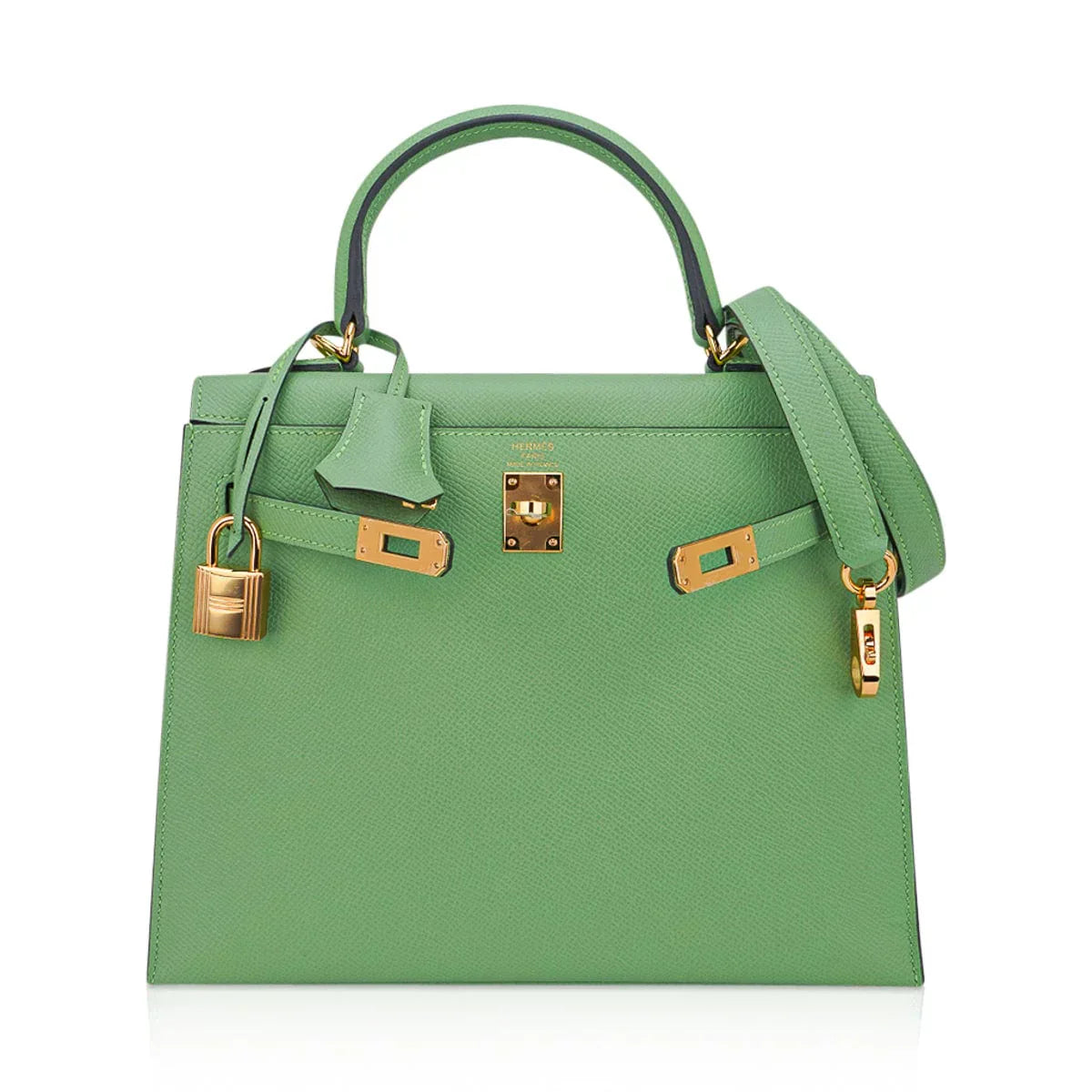 Kelly 25 Sellier Bag Vert Criquet Epsom Leather with Gold Hardware