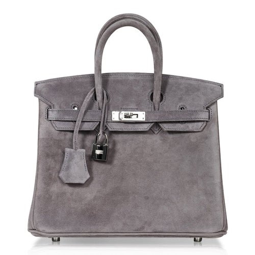 Birkin 25 Bag Gris Fume Doblis Suede with Palladium Hardware