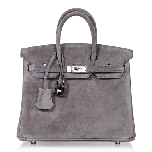 Birkin 25 Bag Gris Fume Doblis Suede with Palladium Hardware