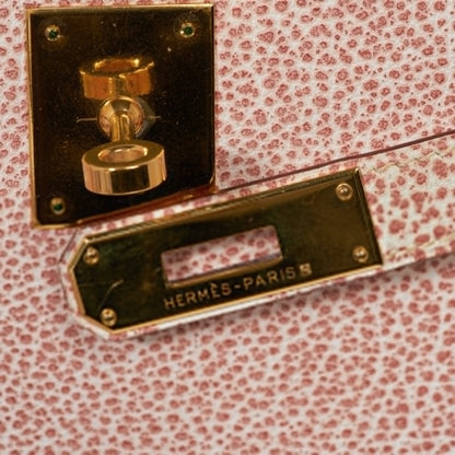 Kelly 28 Pink Dalmation Buffalo Skipper Leather Bag Gold Hardware
