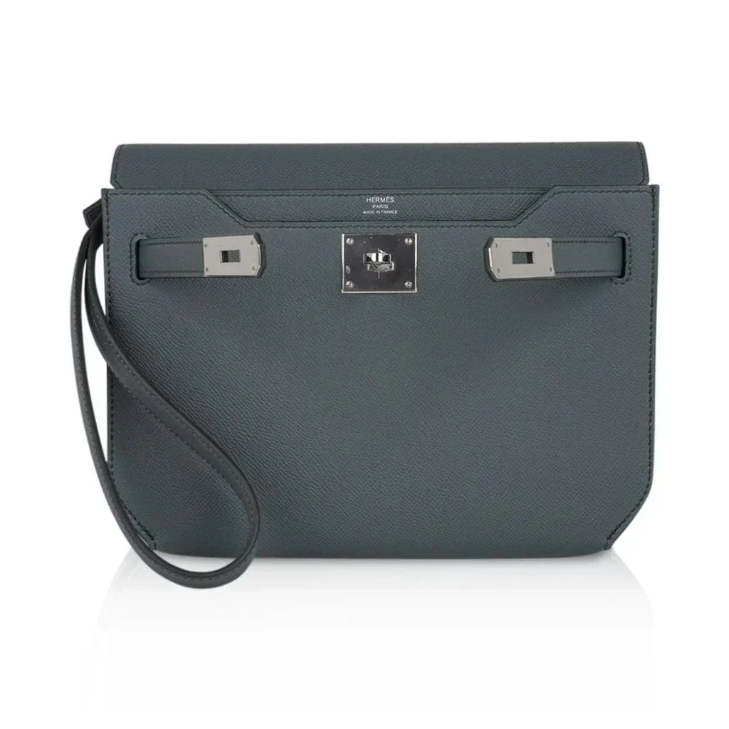 Kelly Depeches 25 Pouch Vert Amande Epsom Palladium Hardware New