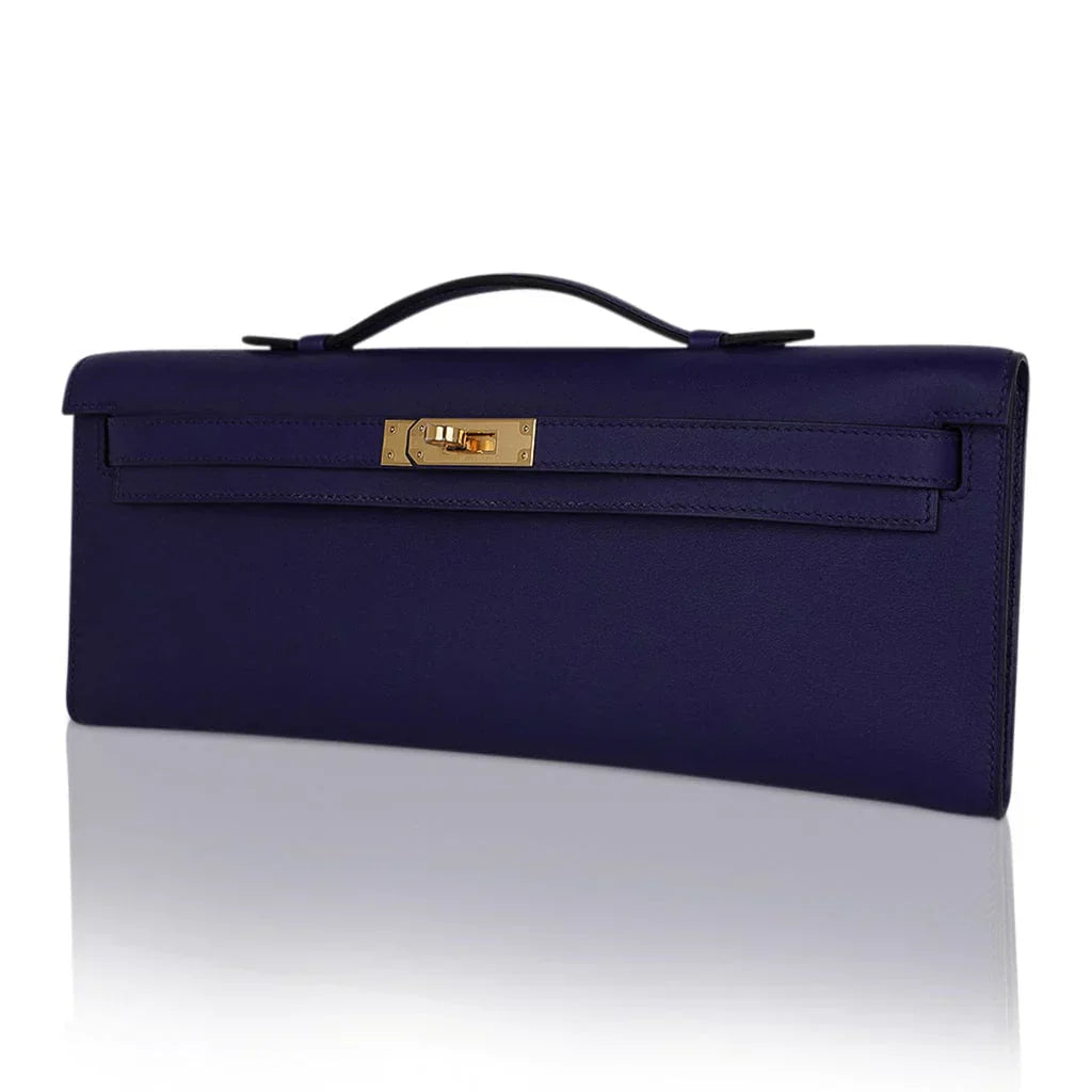 Kelly Cut Bag Blue Encre Swift with Gold Hardware