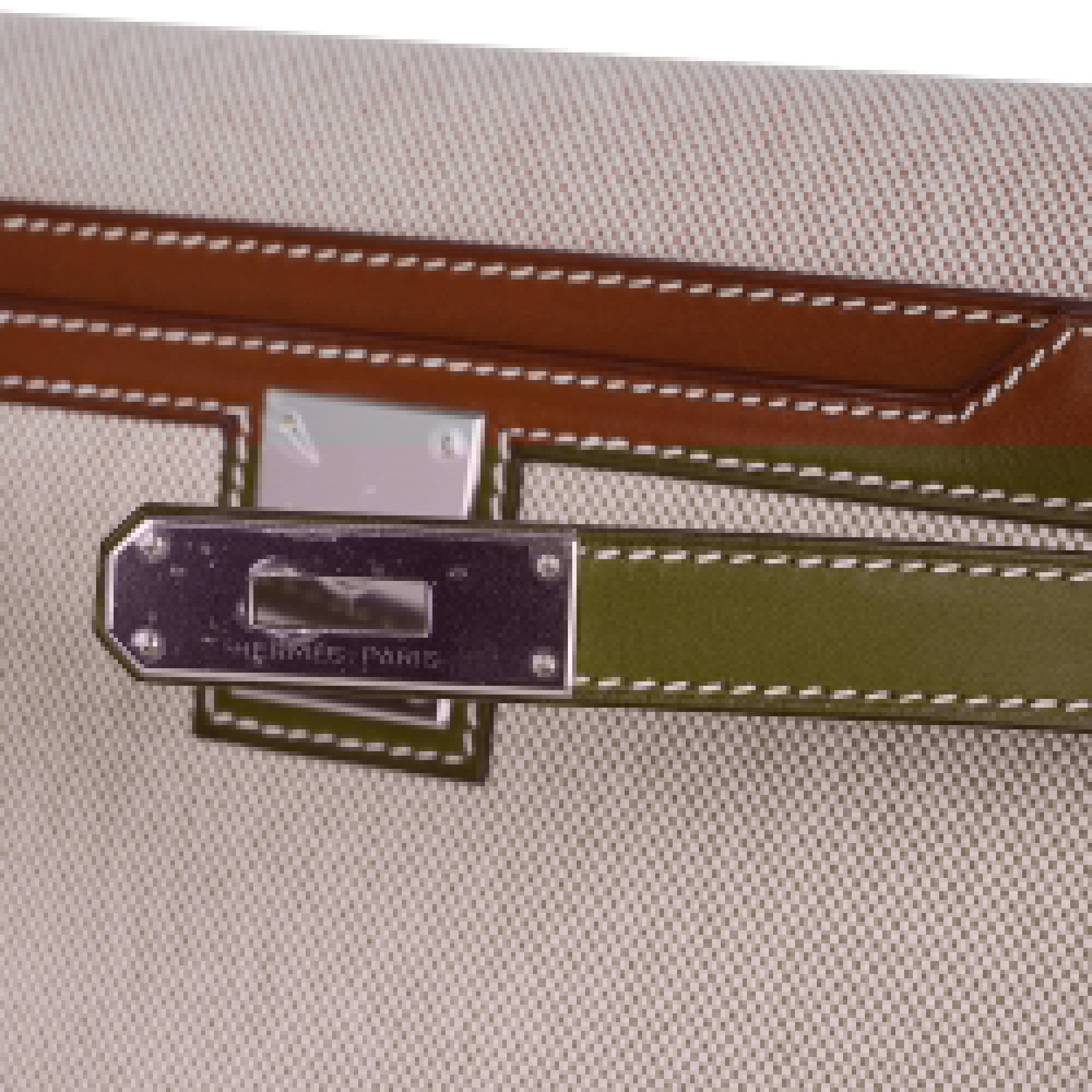 Kelly Depeches 25 Pouch Toile & Fauve Barenia Trim with Palladium Hardware