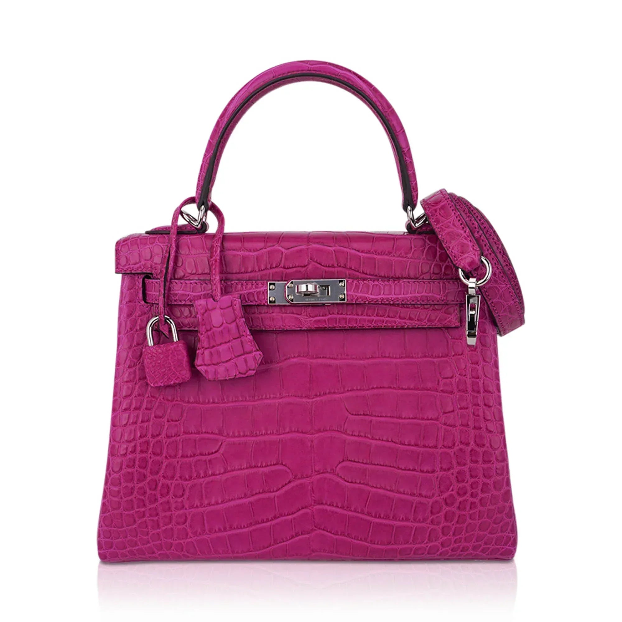 Kelly 25 Retourne Bag Rose Scheherazade Matte Alligator with Palladium Hardware