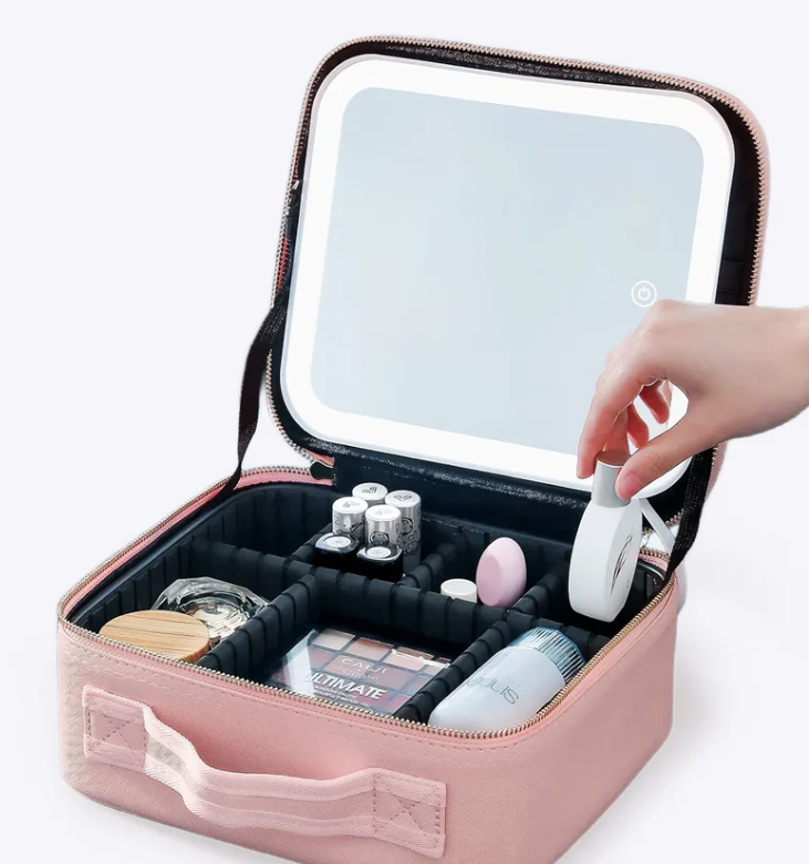 Travel Makeup Case with Built-In LED Light Mirror