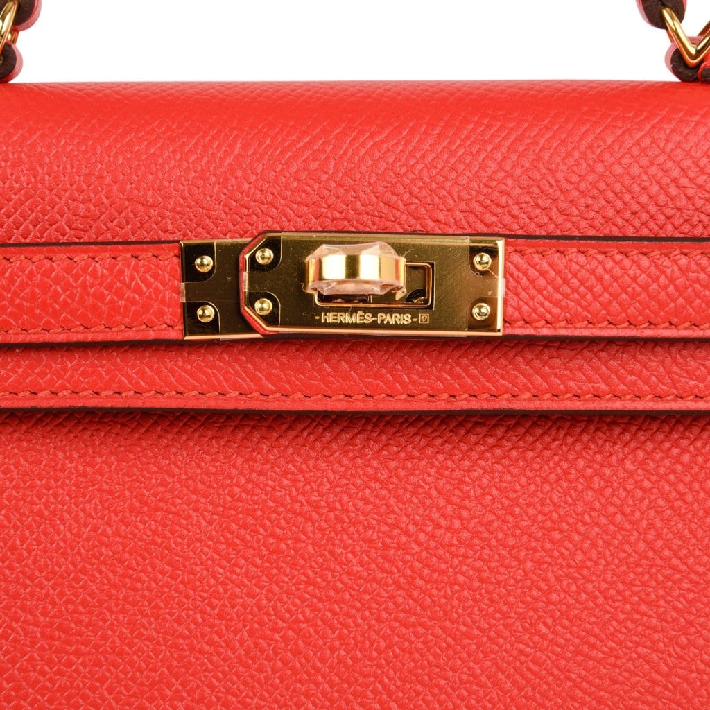 Kelly 20 Mini Sellier Bag Rouge Tomate Epsom Gold Hardware