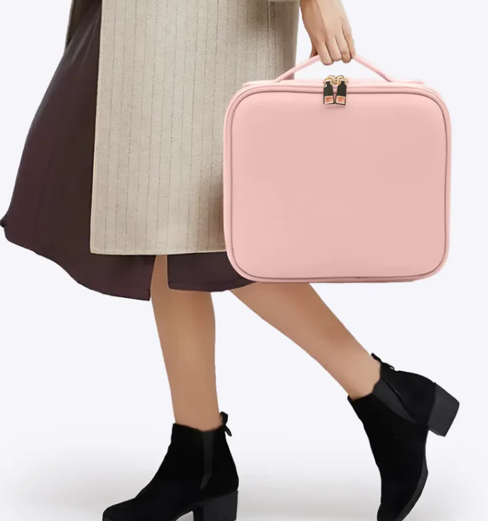Travel Makeup Case with Built-In LED Light Mirror