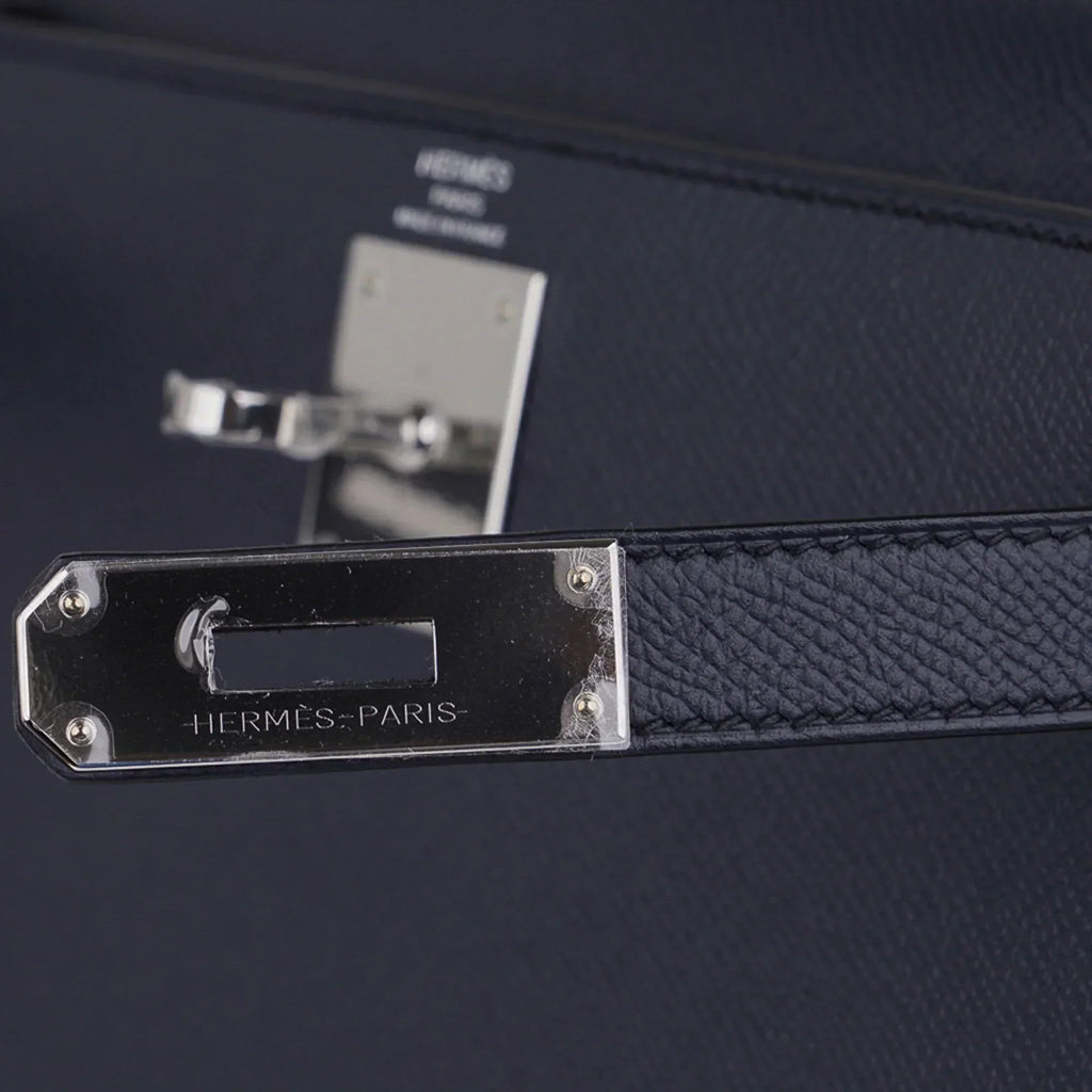 Kelly 28 Bag Blue Indigo Sellier Epsom Palladium Hardware New/Box