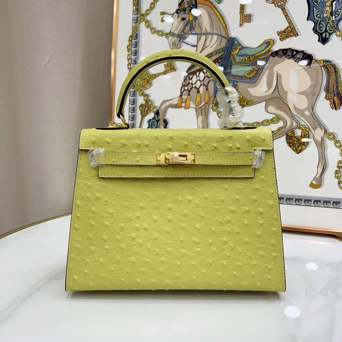 Kelly Kiwi Ostrich Grain Texture Gold Hardware