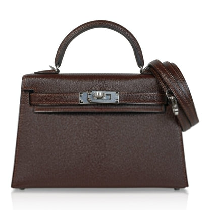 Kelly 20 Bi-Color Mini Sellier Bag Havane / Etrusque Chevre Palladium