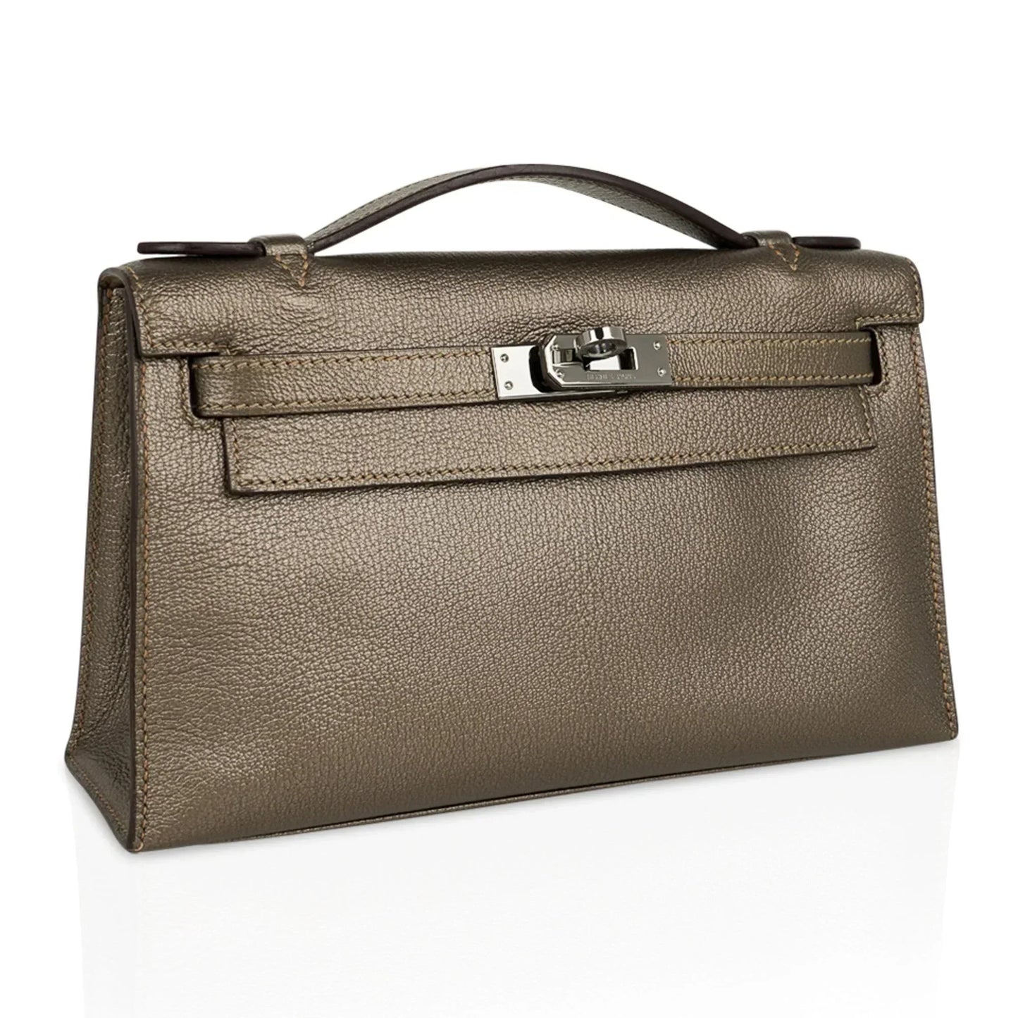 Kelly Pochette Metallic Bronze Clutch Bag Chevre Palladium