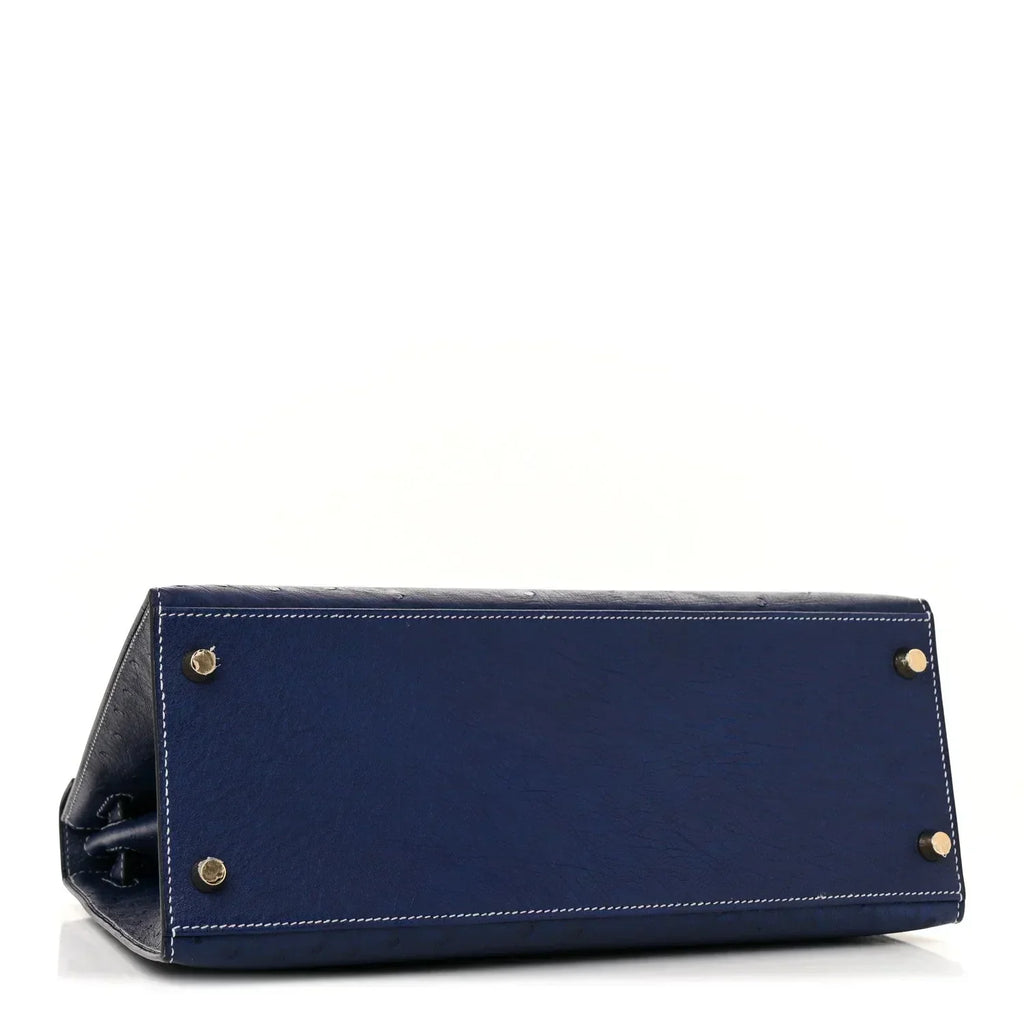 Kelly 25 Bleu Iris Sellier Ostrich Gold Hardware