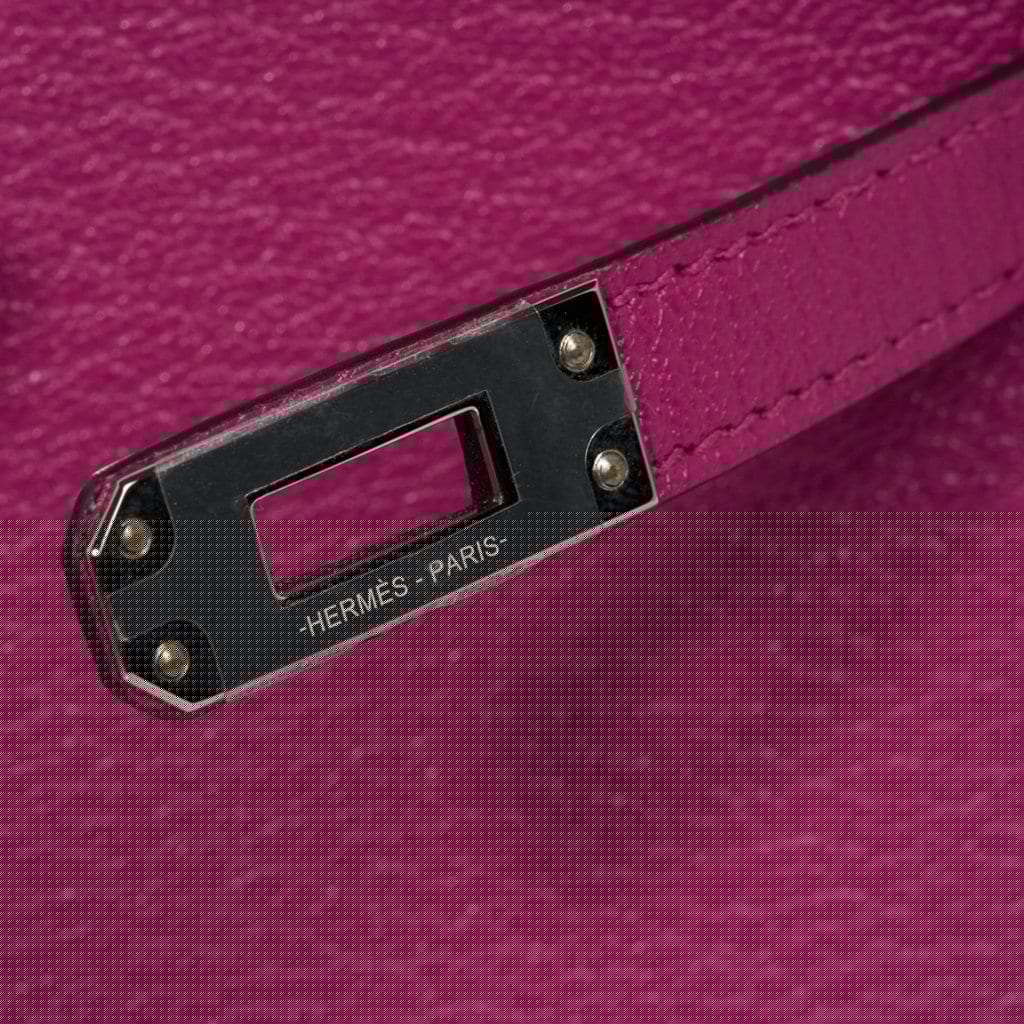 Mini Kelly 20 Bag Sellier Rose Pourpre Chevre Leather with Palladium Hardware