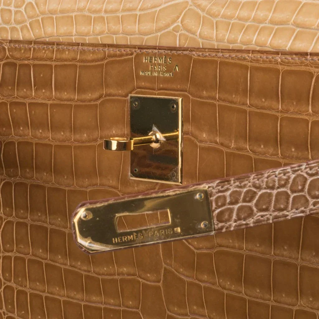 Limited Edition Tri-Color Kelly Sellier 32 Bag Poussiere Poudre Ficelle Porosus Crocodile