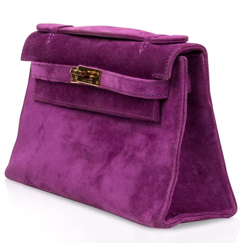 Kelly Pochette Doblis (Suede) Violet Purple Clutch Bag Gold
