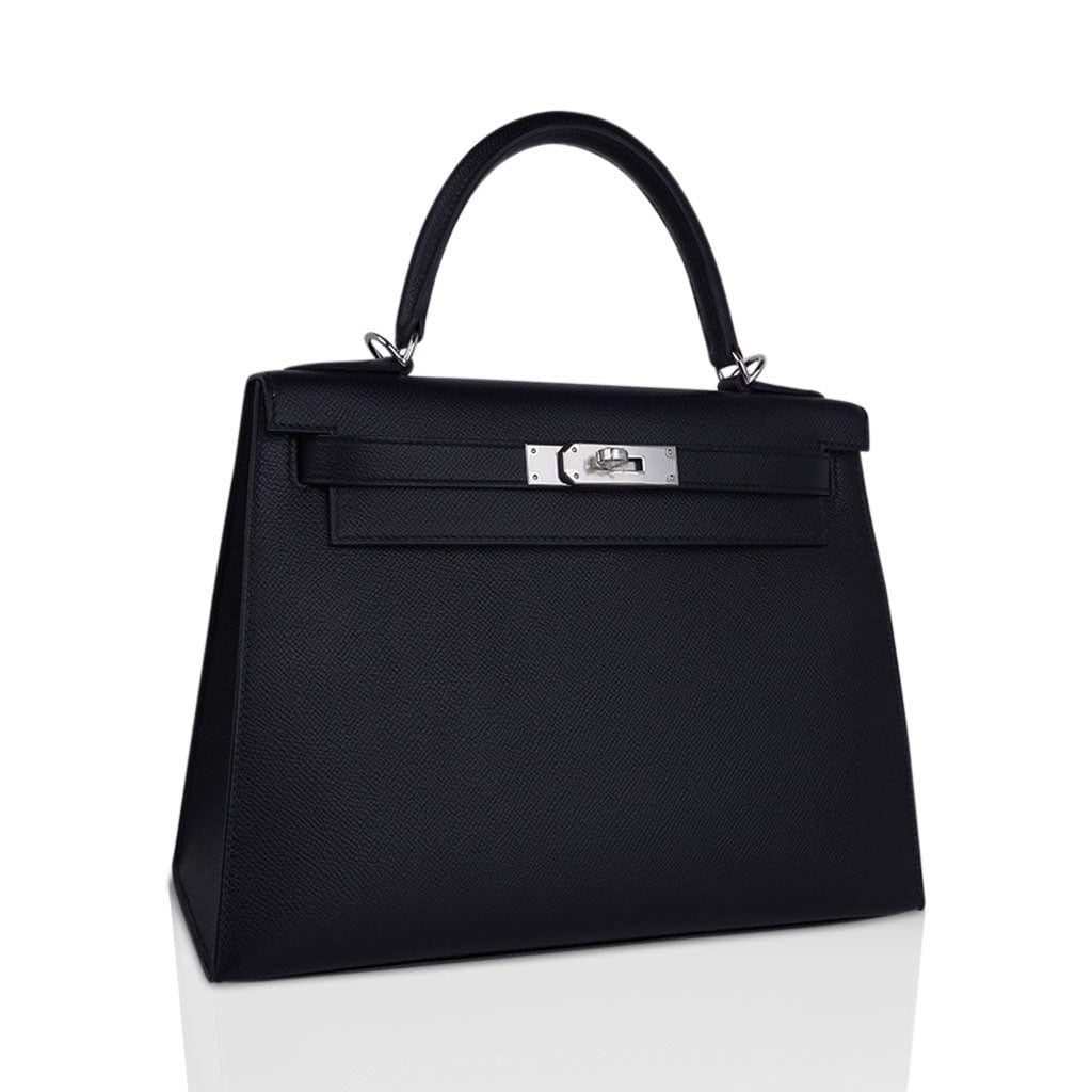 Kelly 28 Sellier Bag Black Epsom Leather with Palladium Hardware
