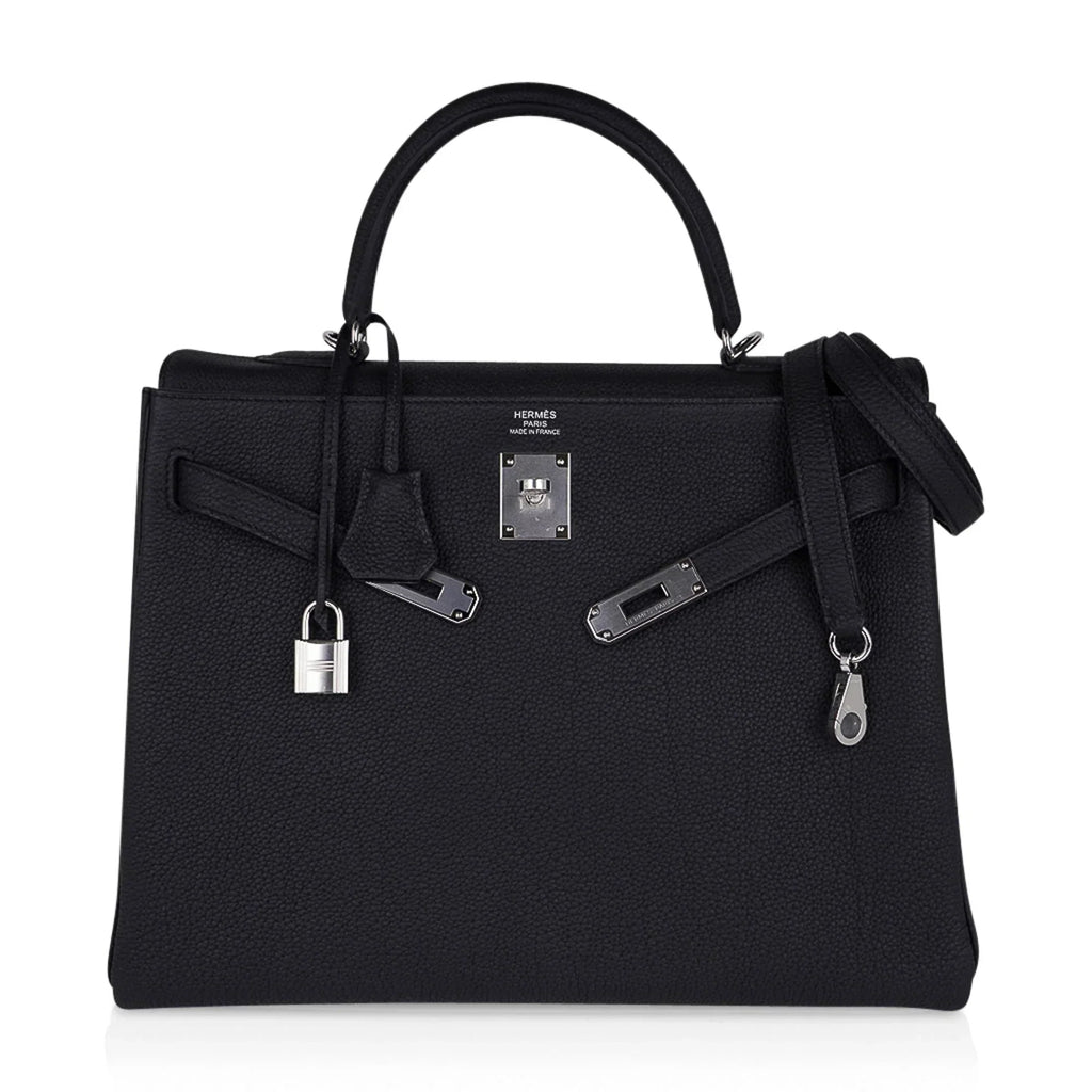 Kelly 35 Bag Black Retourne Togo Palladium Hardware New