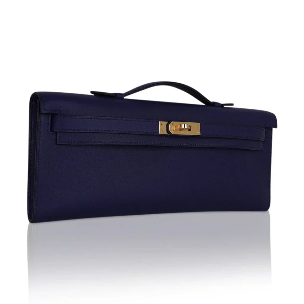 Kelly Cut Bag Blue Encre Swift with Gold Hardware