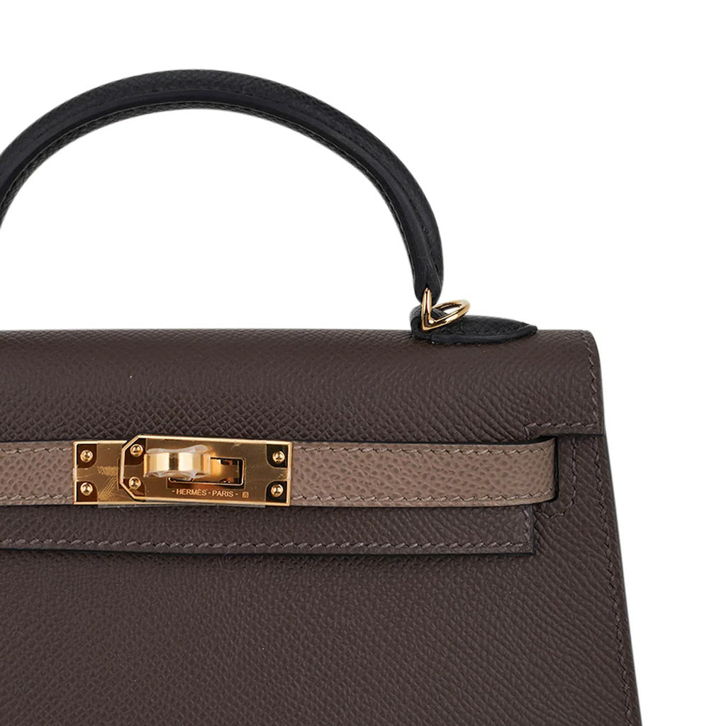 Special Order HSS Mini Kelly 20 Sellier Bag Ecorce Etoupe and Black with Gold Hardware