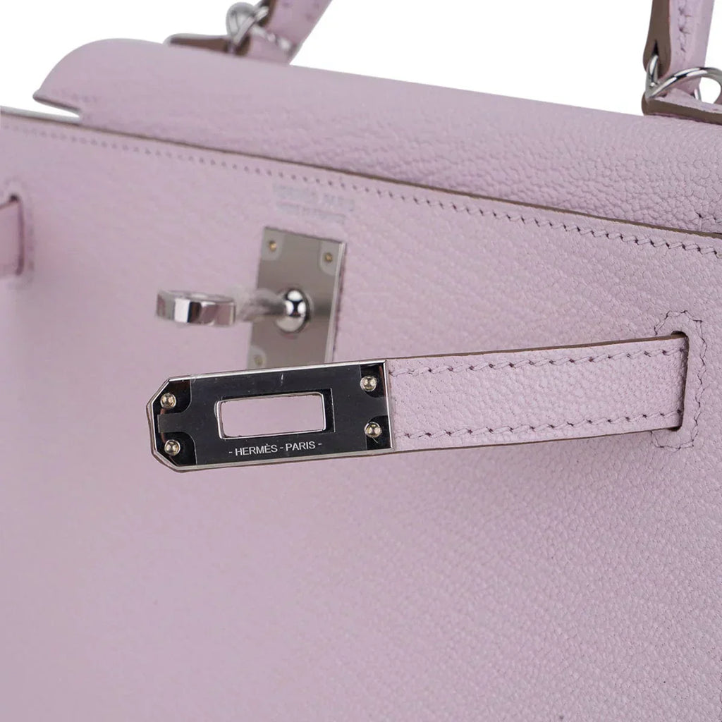 Mini Kelly 20 Bag Sellier Mauve Pale Chevre Leather with Palladium Hardware