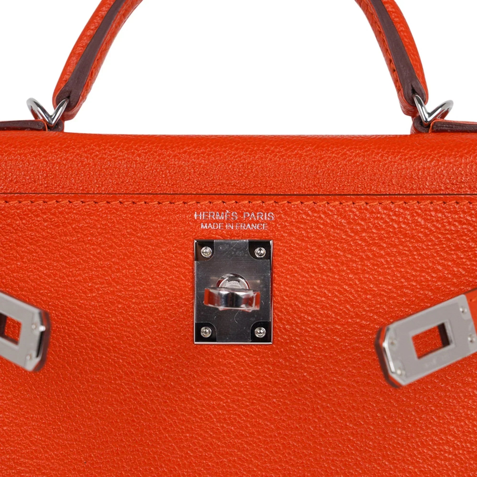 Kelly 20 Mini Sellier Bag Orange Feu / Rose Eglantine Chevre Bi-Color New w/Box