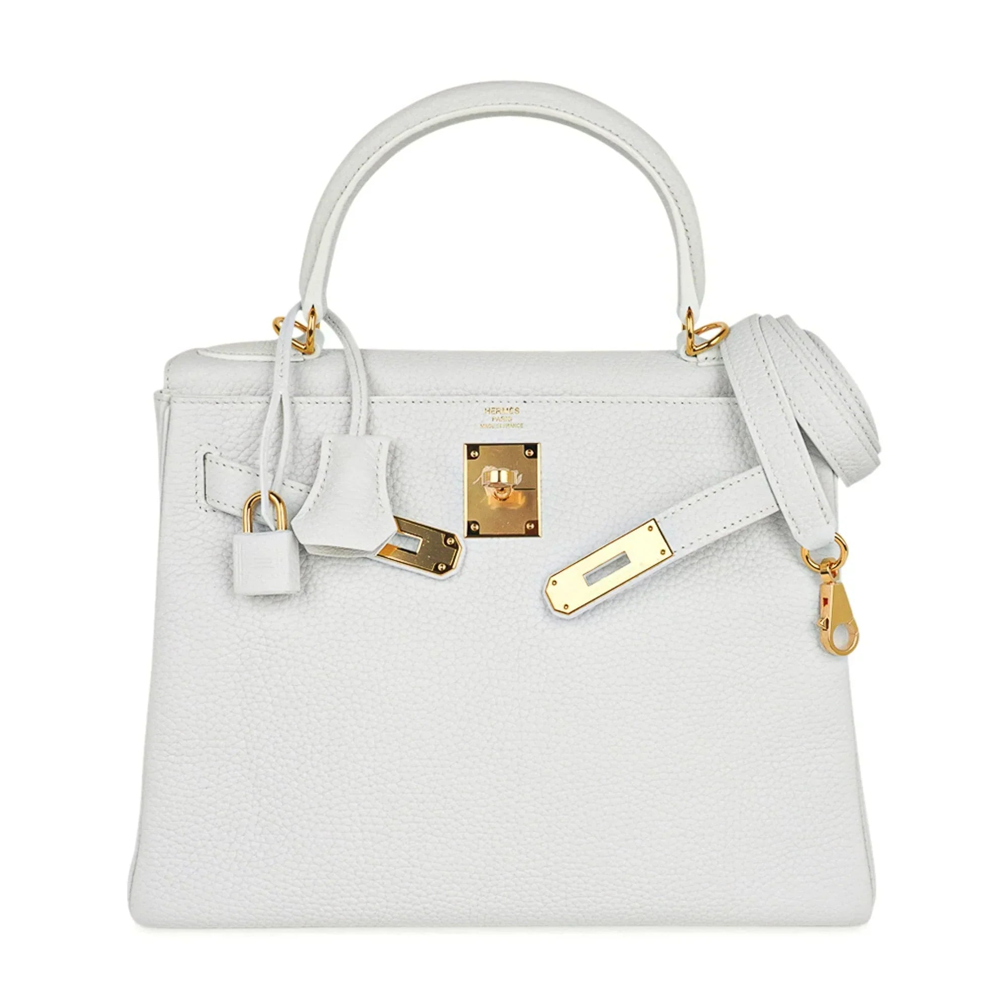 Kelly 28 Retourne Bag White Clemence Leather with Gold Hardware