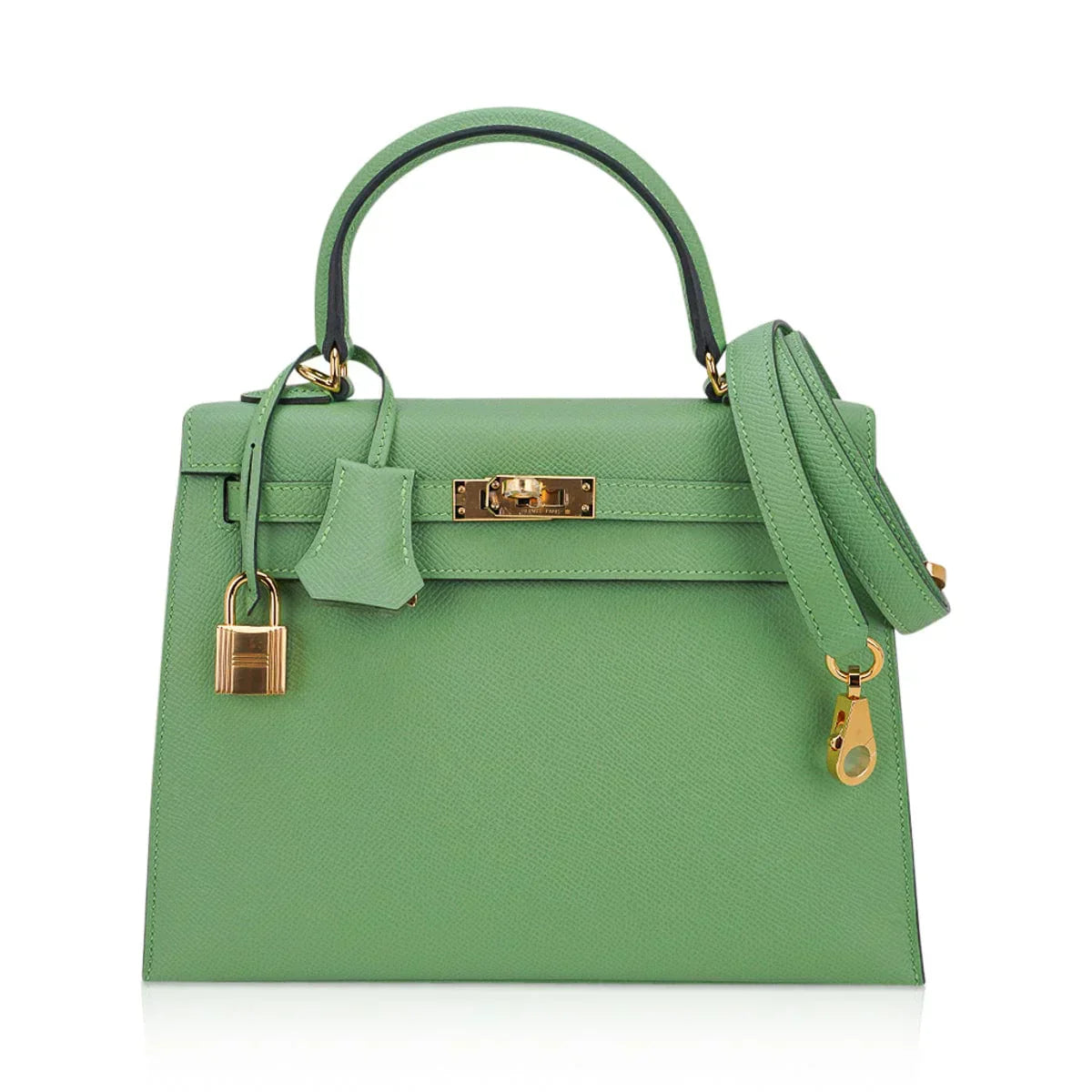Kelly 25 Sellier Bag Vert Criquet Epsom Leather with Gold Hardware