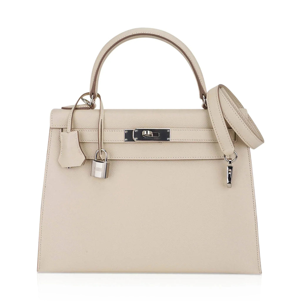 Kelly 28 Bag Sellier Craie Epsom Leather with Palladium Hardware
