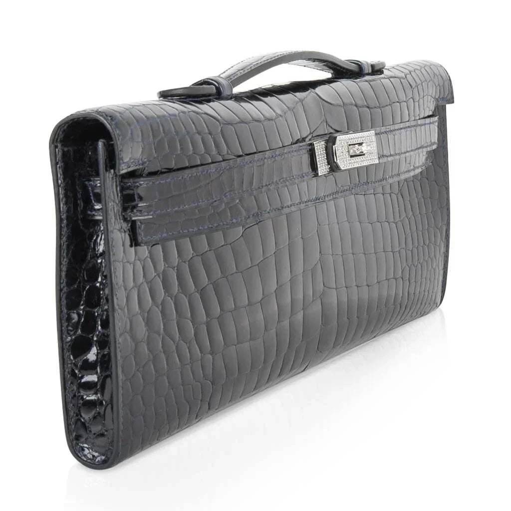 Kelly Cut Diamond Blue Marine Crocodile Bag Exquisite Clutch