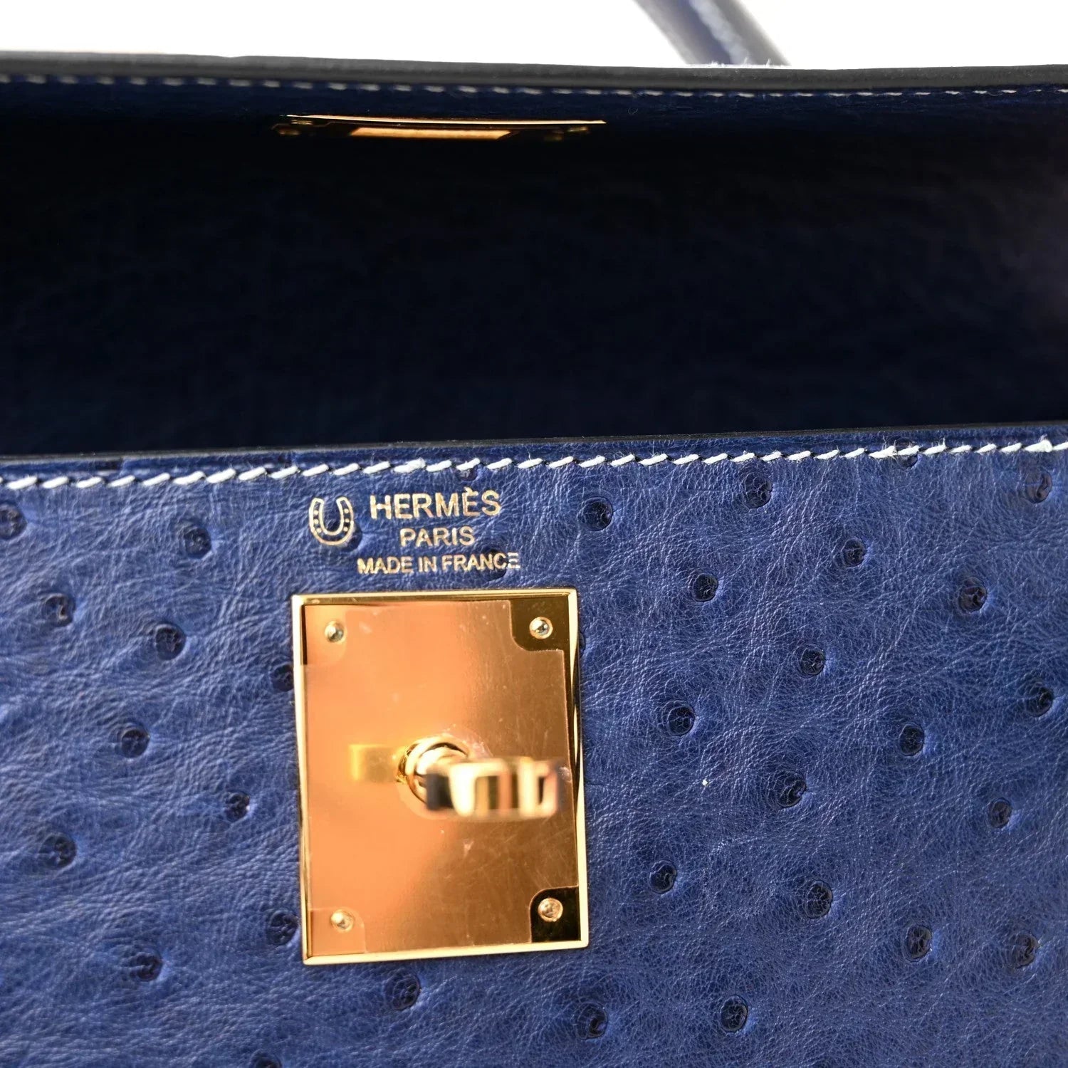 Kelly 25 Bleu Iris Sellier Ostrich Gold Hardware