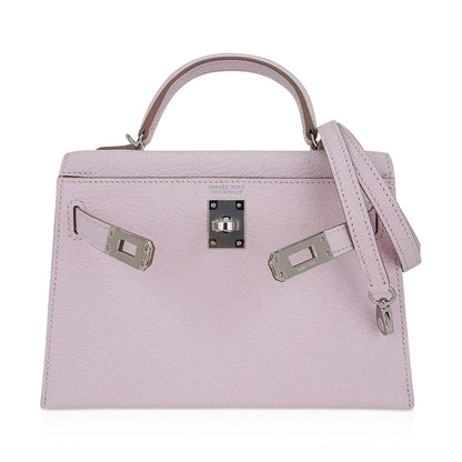 Mini Kelly 20 Bag Sellier Mauve Pale Chevre Leather with Palladium Hardware