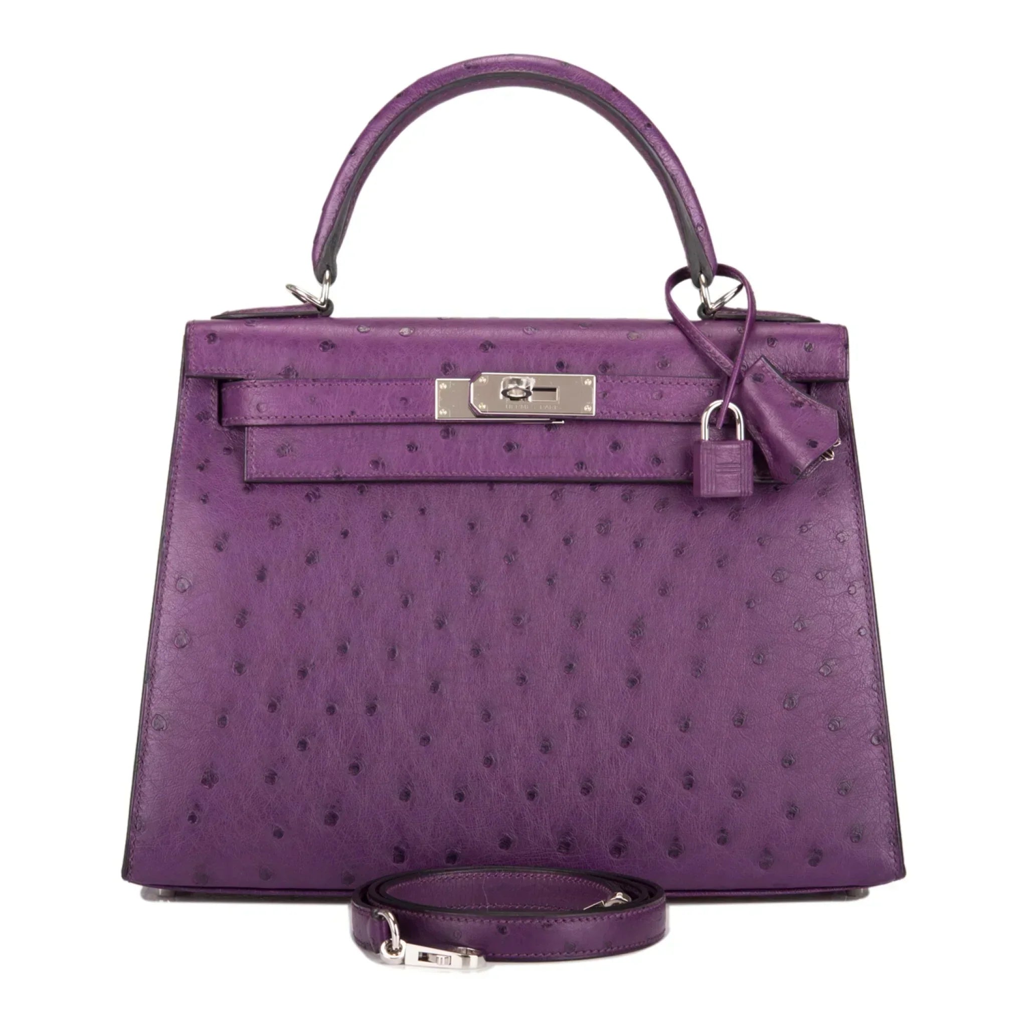 Kelly Violine Sellier Ostrich with Palladium Hardware