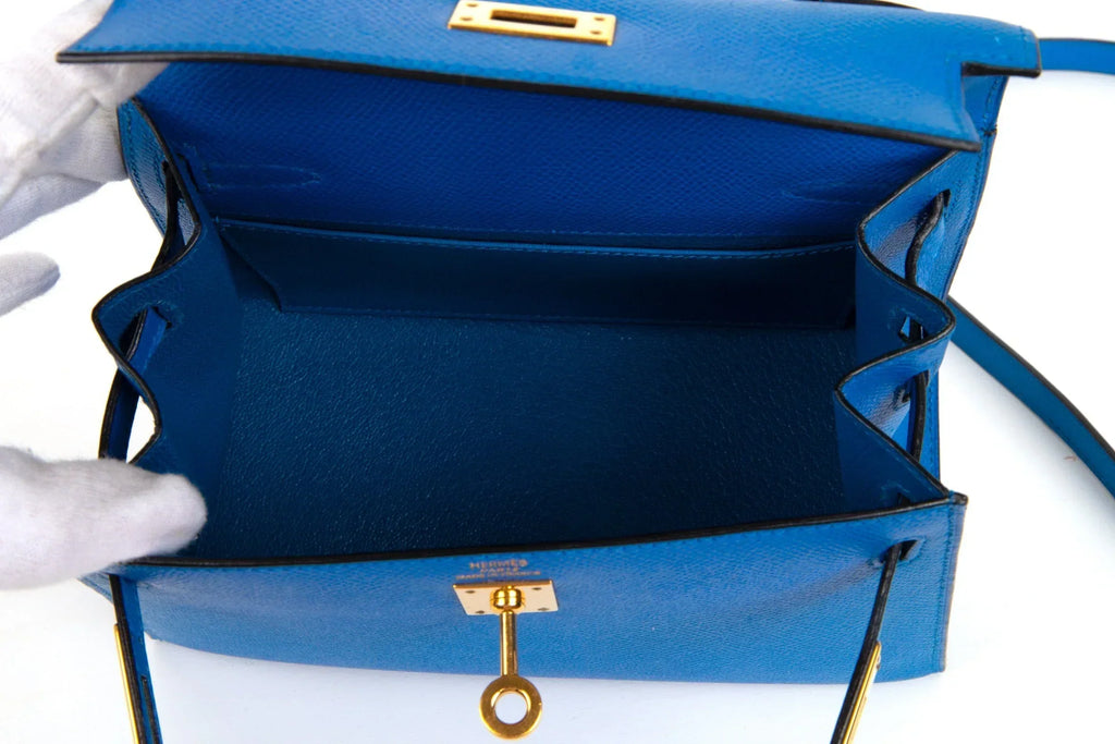 Vintage Kelly 20 Sellier Mini Blue de France Courchevel Gold Hardware